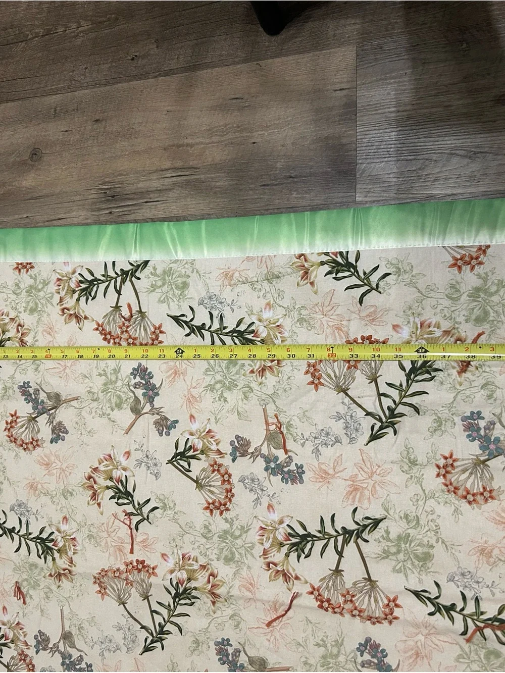 Floral Botanical Print Quilt with Mint Satin Border Handmade